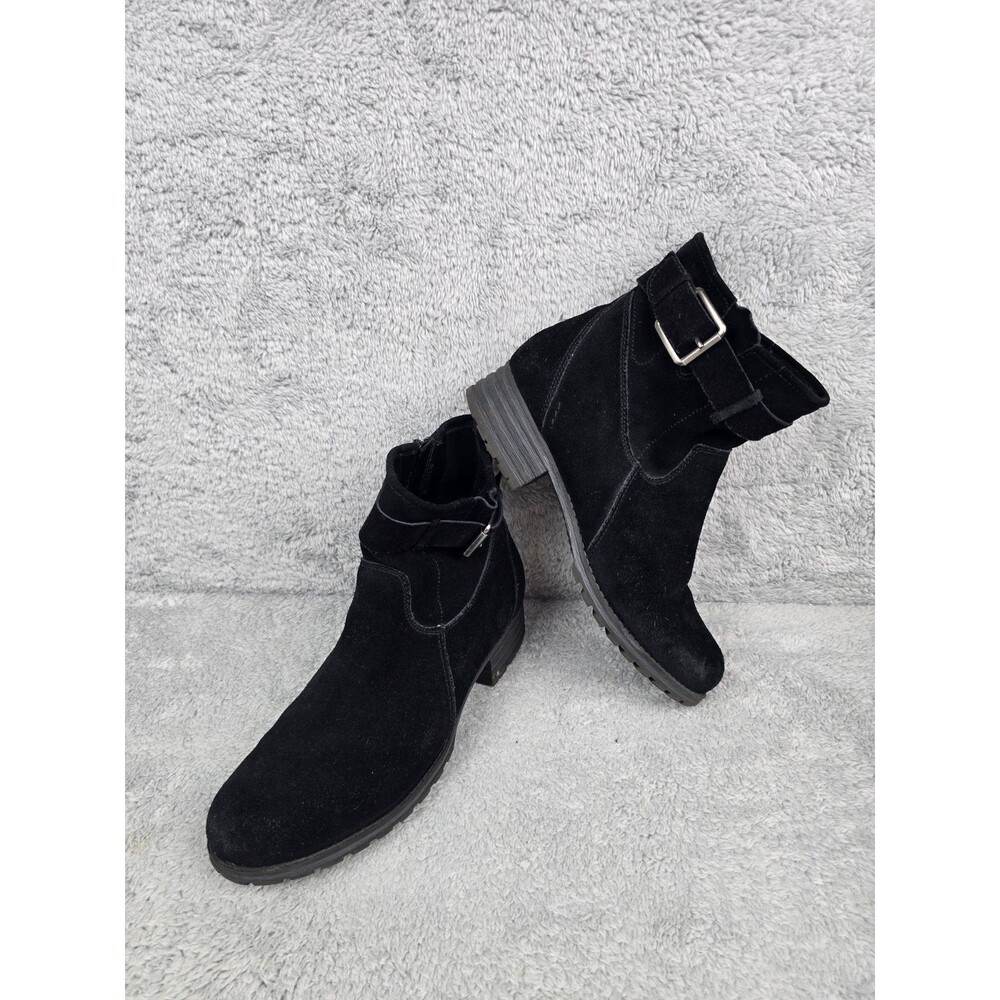 ​Clarks Collection Womens Black Suede Ankle Boots Size 8.5 M Zip Buckle Comfort